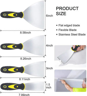 4 Pacotes de raspadores de facas de polipropileno Multi Set Spackle Knife Blade de raspador de tinta de aço inoxidável premium