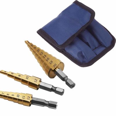 o titânio de 3pcs Hss4241 revestiu o bocado de broca do núcleo da etapa ajustado para a perfuração do metal